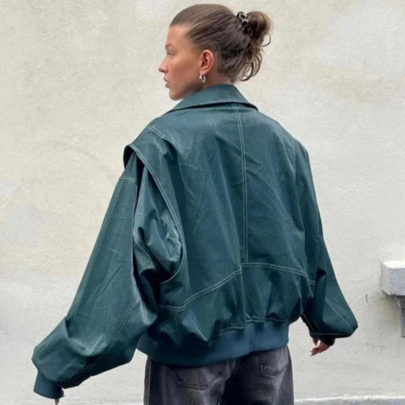 Sage | Oversized Leather Jacket