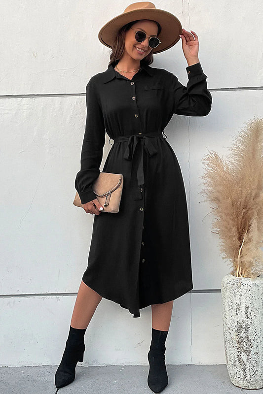 Emilia™ | Elegant Belted Midi Shirt Dress