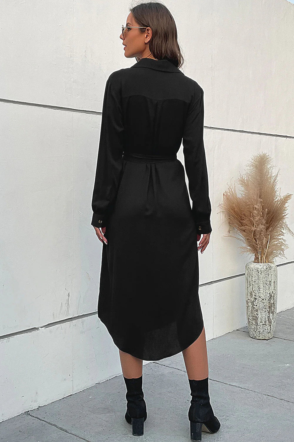 Emilia™ | Elegant Belted Midi Shirt Dress