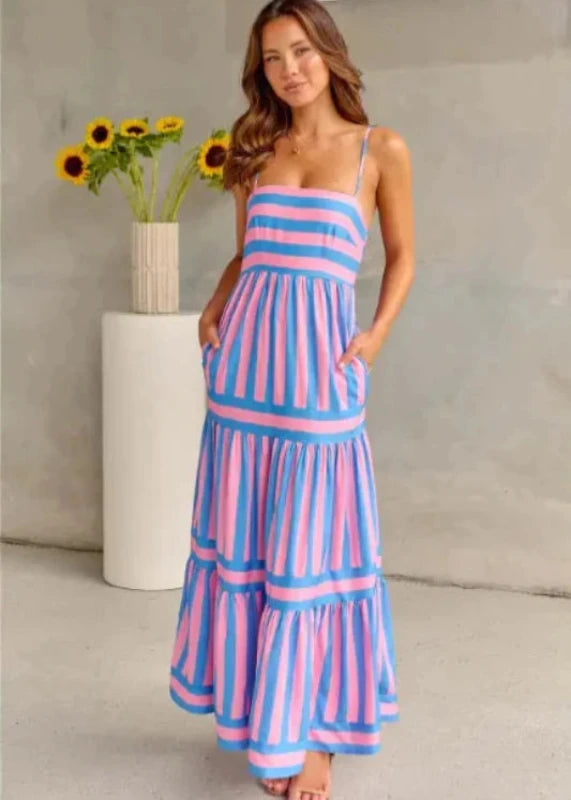 Hannah™ | Backless Striped Maxi Dress