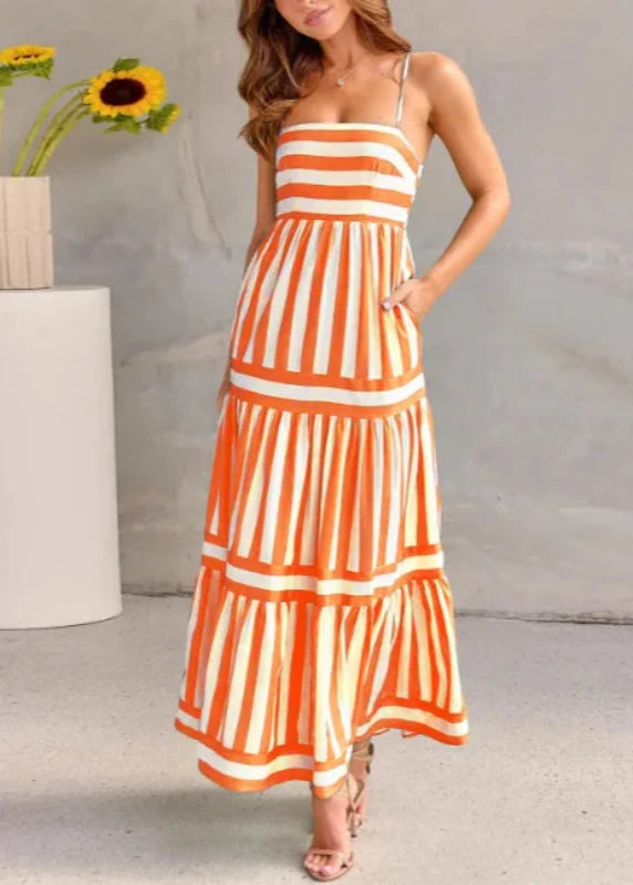 Hannah™ | Backless Striped Maxi Dress