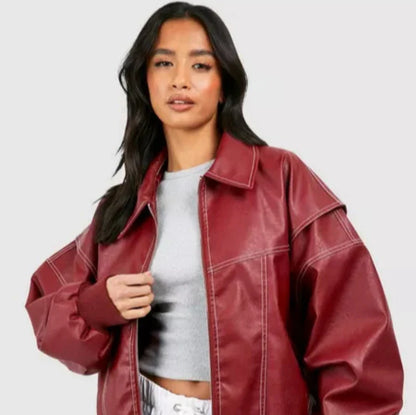 Sage | Oversized Leather Jacket